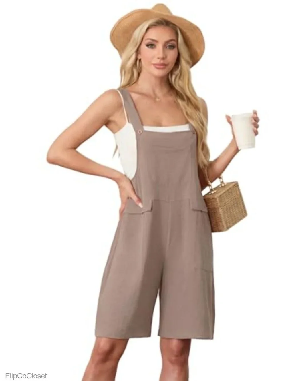 Sleeveless Loose Romper 100% Polyester Jumpsuit with Pockets Summer Casual